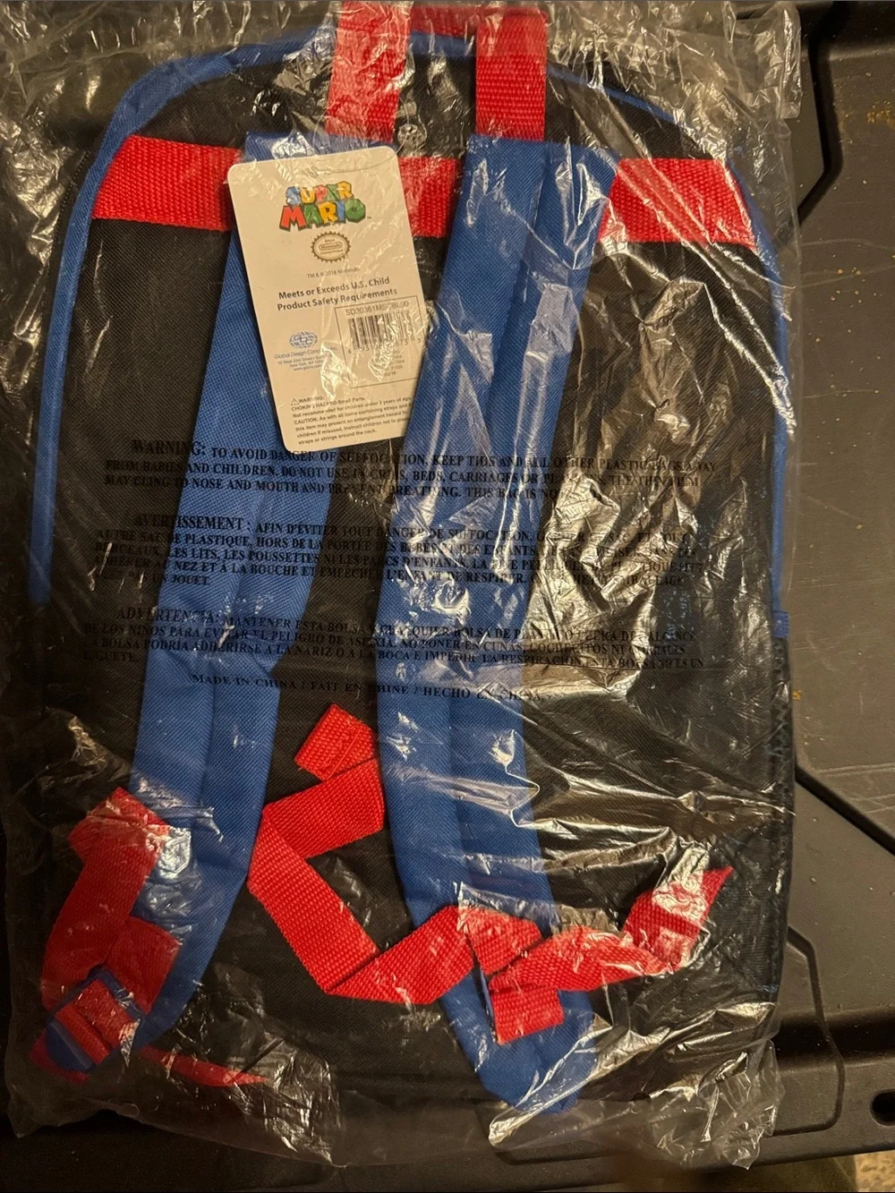 Super Mario Backpack Red Blue with Mario & Mushroom